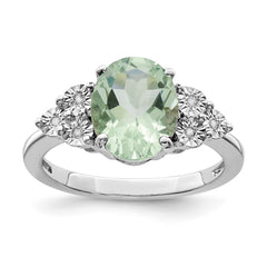 Sterling Silver Rhodium Diam. & Green Quartz Ring