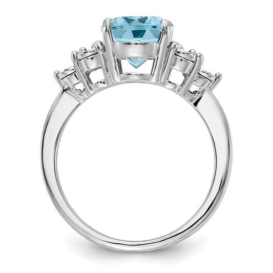 Sterling Silver Rhodium Diam. & Sky Blue Topaz Ring