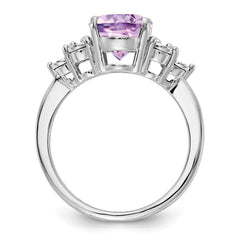 Sterling Silver Rhodium Diam. & Pink Quartz Ring