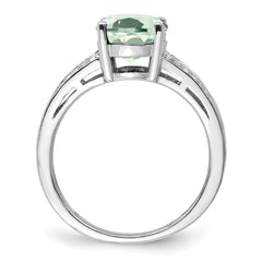 Sterling Silver Rhodium Diam. & Green Quartz Ring