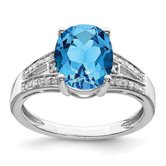 Sterling Silver Rhodium Diam. & Blue Topaz Ring