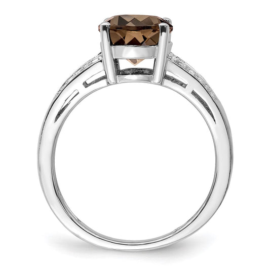 Sterling Silver Rhodium Diam. & Smoky Quartz Ring