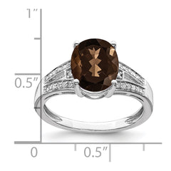 Sterling Silver Rhodium Diam. & Smoky Quartz Ring