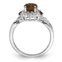 Sterling Silver Rhodium Diam. & Smoky Quartz Ring