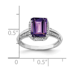 Sterling Silver Rhodium-plated Amethyst & Diamond Ring