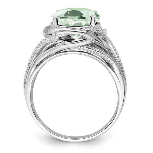 Sterling Silver Rhodium Green Quartz Ring