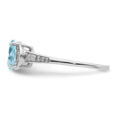 Sterling Silver Rhodium Diam. & Sky Blue Topaz Ring