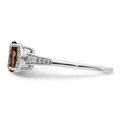 Sterling Silver Rhodium Smoky Quartz & Diam. Ring