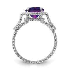 Sterling Silver Rhodium-plated Amethyst Twisted Circle Ring