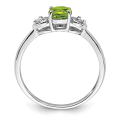 Sterling Silver Rhodium Plated Diamond and Peridot Round Ring
