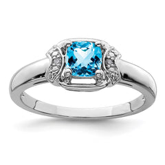 Sterling Silver Rhodium Diam. & Light Blue Topaz Ring