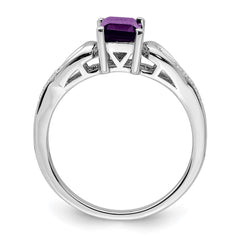 Sterling Silver Rhodium-plated Diamond & Amethyst Ring