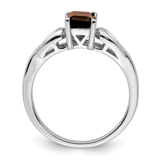 Sterling Silver Rhodium Diam. & Smoky Quartz Ring