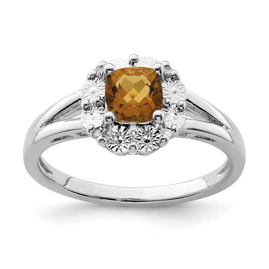 Sterling Silver Rhodium Whiskey Quartz Diam. Ring