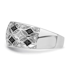 White Night Sterling Silver Rhodium-plated Black and White Diamond Ring