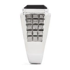 White Night Sterling Silver Black Rhodium-plated Diamond and Onyx Square Men's Ring