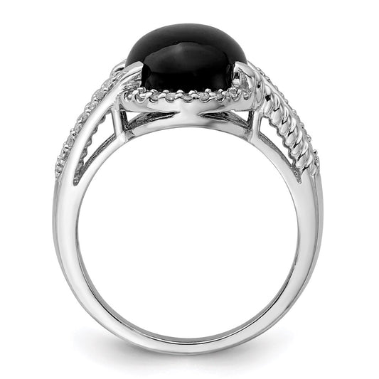 Sterling Silver Rhodium-plated Onyx and Diamond Ring