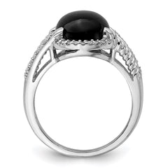 Sterling Silver Rhodium-plated Onyx and Diamond Ring
