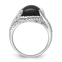 Sterling Silver Rhodium-plated Onyx and Diamond Ring