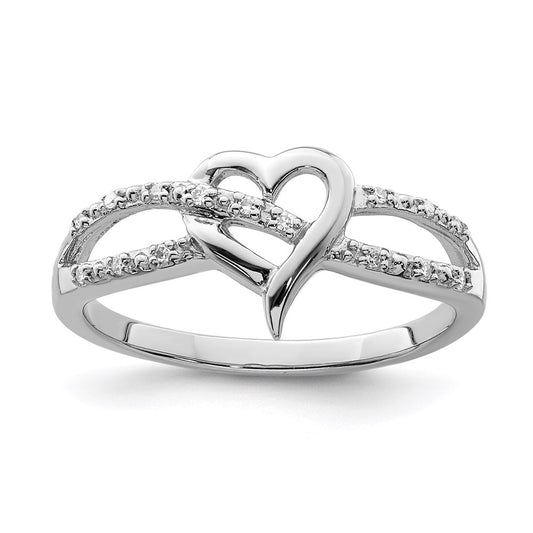 Sterling Silver Rhodium Plated Diamond Heart Ring