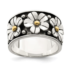 Sterling Silver Antiqued w/ 14k Gold Centers Daisy Ring