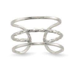 Sterling Silver Polished Twisted Bar Center Adjustable Cuff Ring