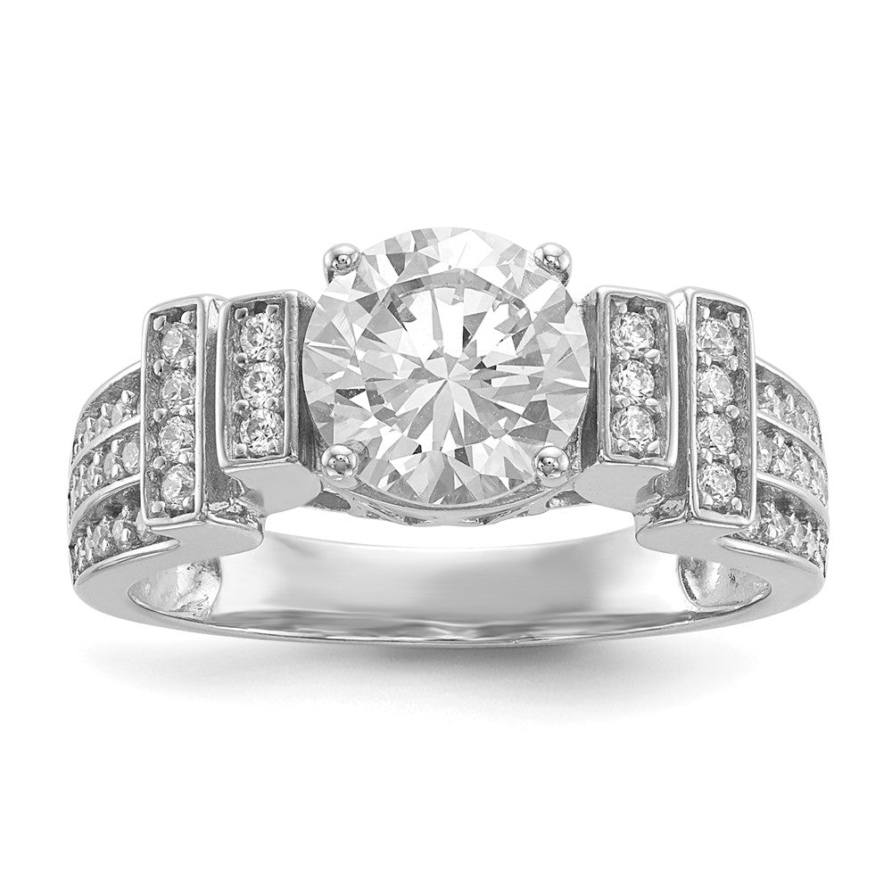 Sterling Silver Rhodium-plated CZ Tiered Pav������������������ Ring