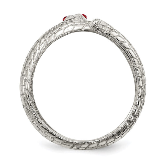 Sterling Silver Red Eye Crystal Snake Ring