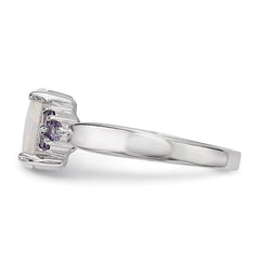 Sterling Silver Rhodium-plated Oval Created Opal w/Purple CZ Ring