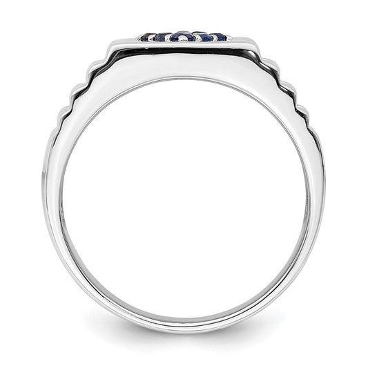 Sterling Silver Rhodium-plated Men's Blue Sapphire Ring