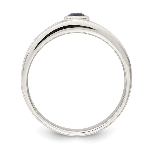 Sterling Silver Rhodium-plated Men's Blue Sapphire Ring