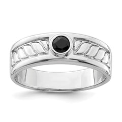 Sterling Silver Rhodium-plated Men's Onyx Ring