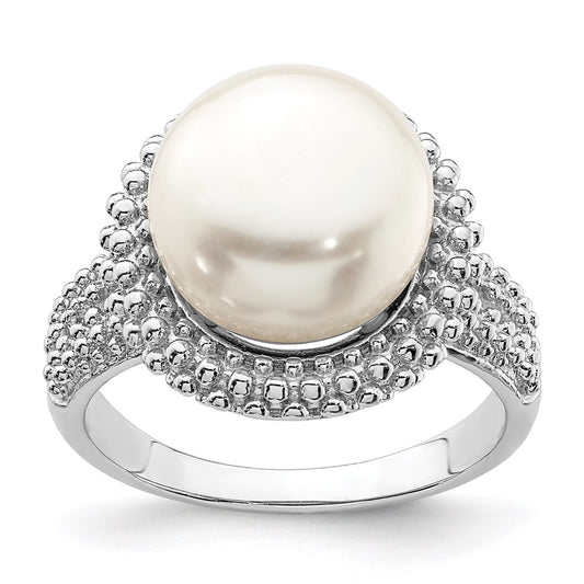 Sterling Silver Rhod-plat 11-12mm White FWC Pearl Ring