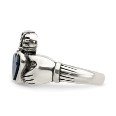 Sterling Silver Antiqued Abalone Inlay and Black Enamel Claddagh Ring
