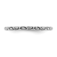 Sterling Silver Rhodium-plated Antiqued Leaf Band