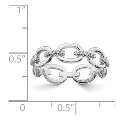 Sterling Silver Rhodium-plated CZ Bars & Oval Links Band