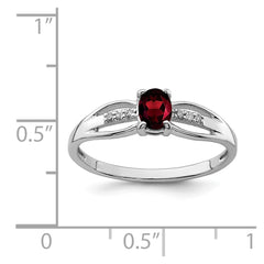 Sterling Silver Rhod-plated Diamond Garnet Ring