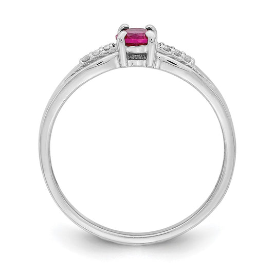 Sterling Silver Rhod-plated Diamond Created Ruby Ring