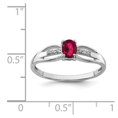 Sterling Silver Rhod-plated Diamond Created Ruby Ring