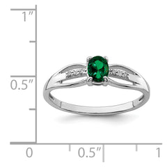 Sterling Silver Rhod-plated Diamond Created Emerald Ring