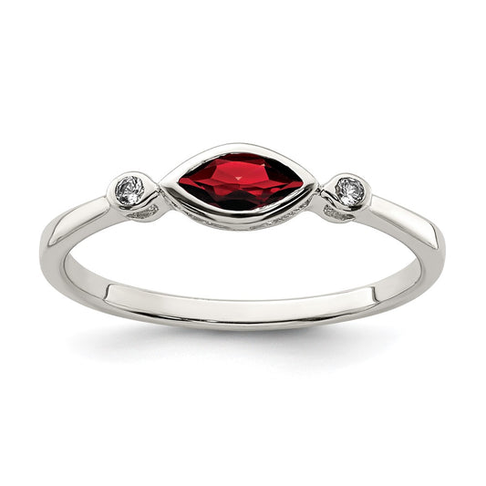 Sterling Silver Rhodium-plated Polished Garnet and White Topaz Ring