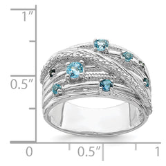 Sterling Silver Rhodium-plated London Blue Topaz and Diamond Ring