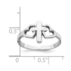 Sterling Silver Rhodium plated Hearts & Cross Ring