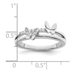 Sterling Silver Rhodium plated CZ Butterflies Ring