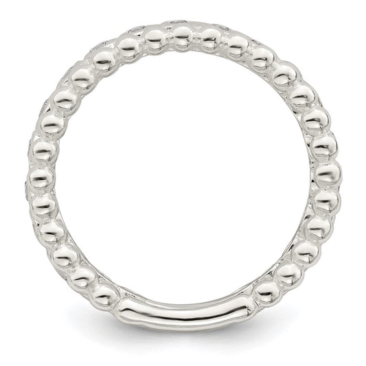 Sterling Silver Polished CZ Beaded Double Fancy Ring