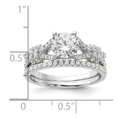 Sterling Silver Rhodium-plated Polished CZ Engagement and Band Set