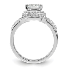 Sterling Silver Rhodium-plated CZ Halo Engagement Ring & Band Set
