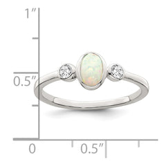 Sterling Silver Polished CZ and White Created Opal Ring