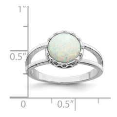 Sterling Silver Rhodium-plated Round White Created Opal Inlay Ring