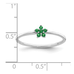 Sterling Silver Rhodium-plated Polished Green CZ Flower Ring